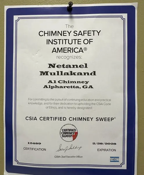 CSIA Certified Chimney Sweep certificate issued to Netanel Mullakand, certification number 12489